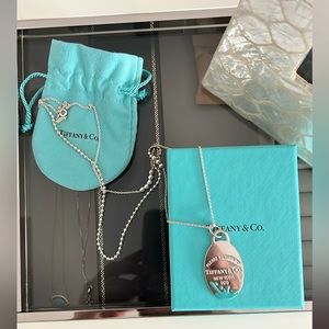 🌻HP🌻 Tiffany color Splash oval tag pendant & mixed bead chain necklace